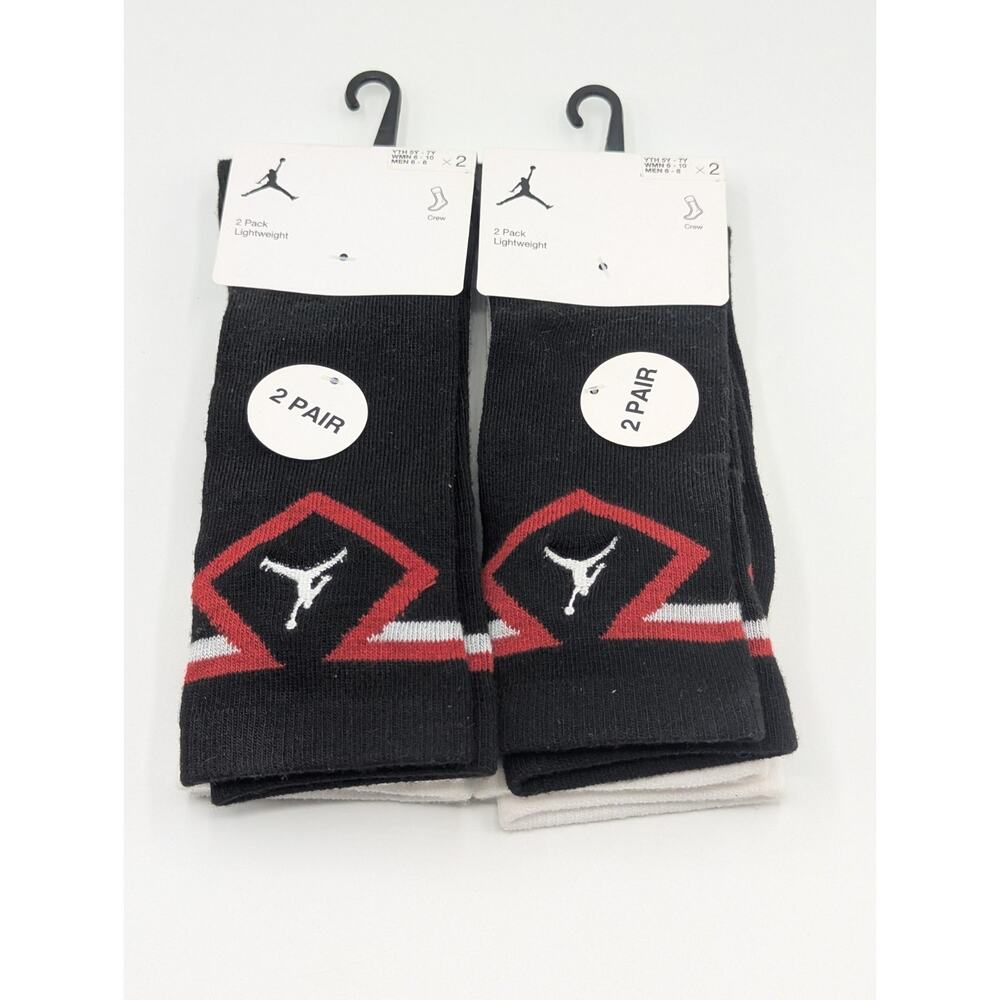 4 Pair Nike Jordan Kids' Diamond Crew Socks Black/White Youth 5y-7y Lightweight